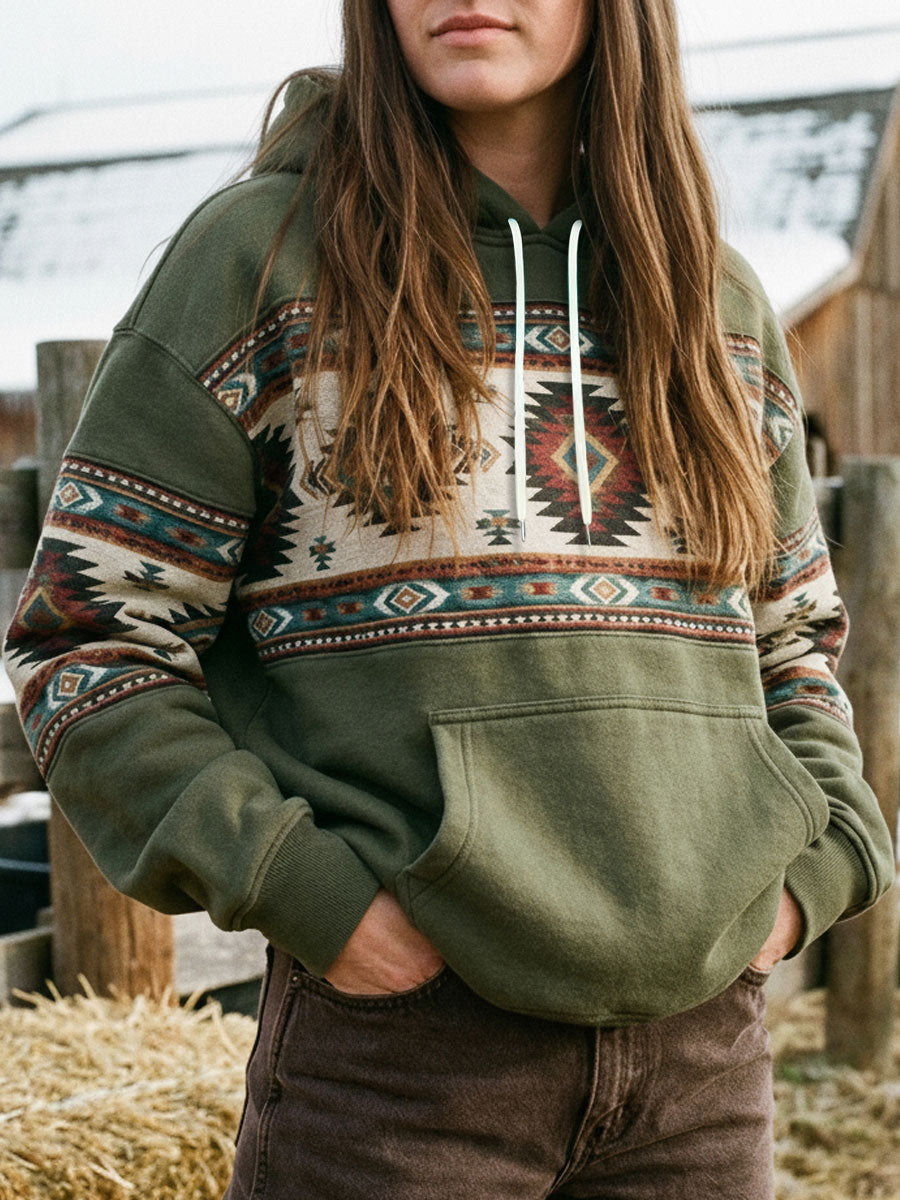 Sweat à Capuche Femme Motif Aztèque Vintage