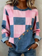 Motif de Plaid Rose et Bleu des femmes Patchwork Art Sweatshirt