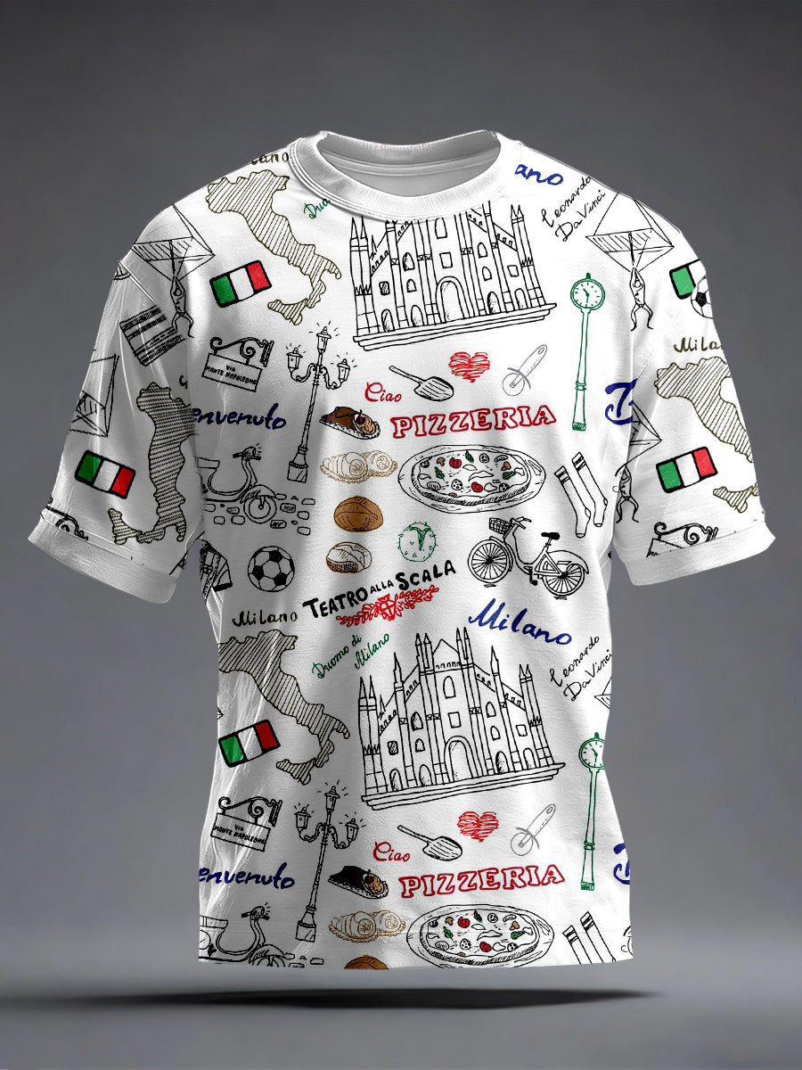 T-shirt imprimé art d'inspiration italienne pour hommes