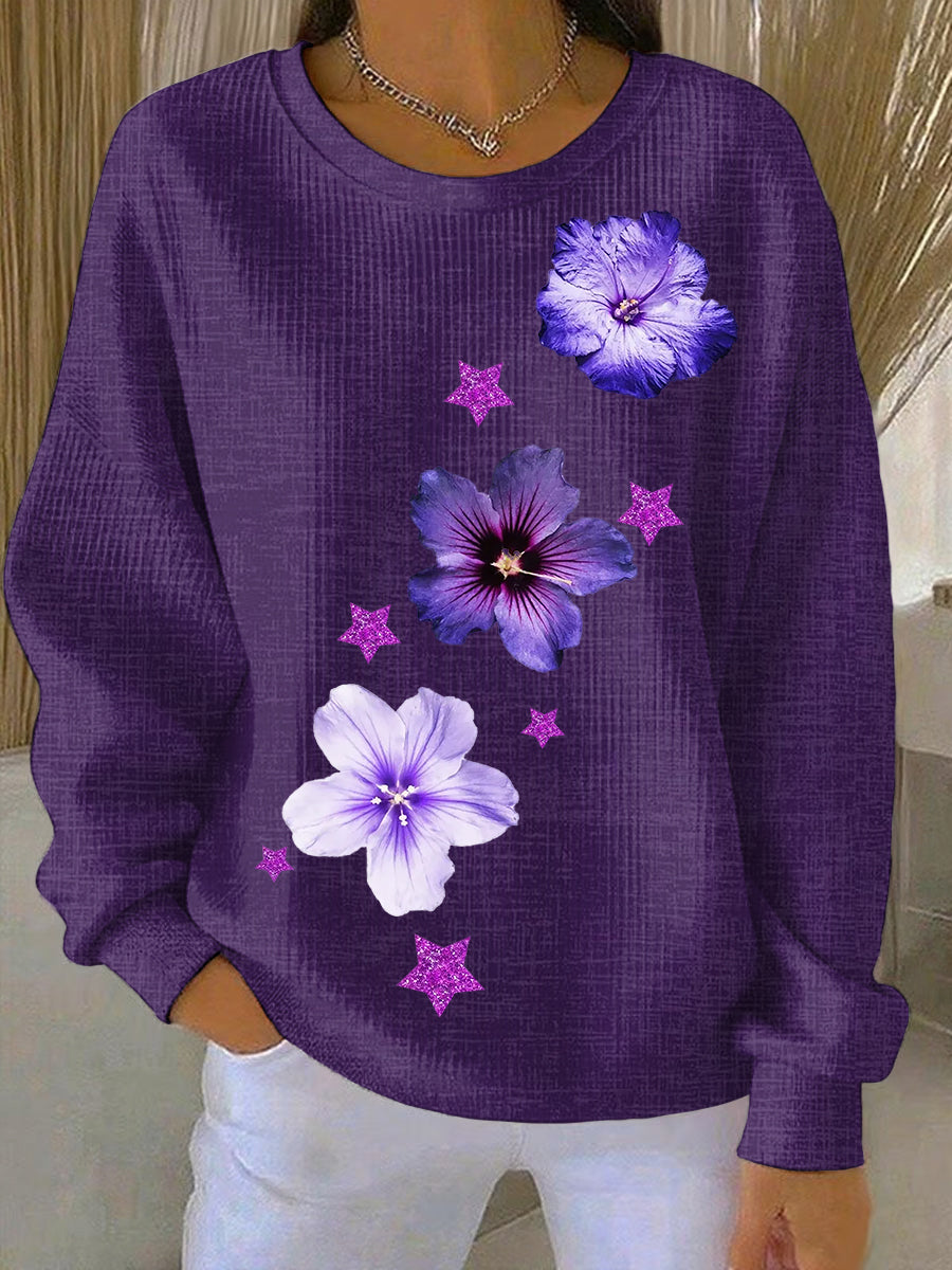 Sweat-shirt Décontracté Femme Violet Imprimé Art