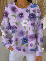 Sweat-shirt Décontracté Femme Violet Imprimé Flora Art