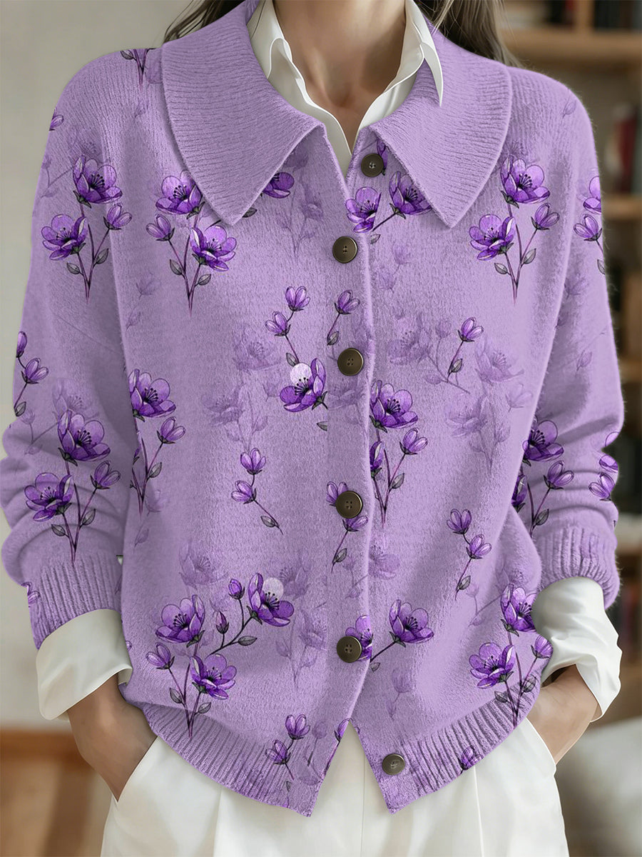 Cardigan Femme Violet Imprimé Flora Art