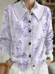 Cardigan Femme Violet Imprimé Flora Art