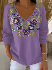 Haut Décontracté Violet Imprimé Floral Femme