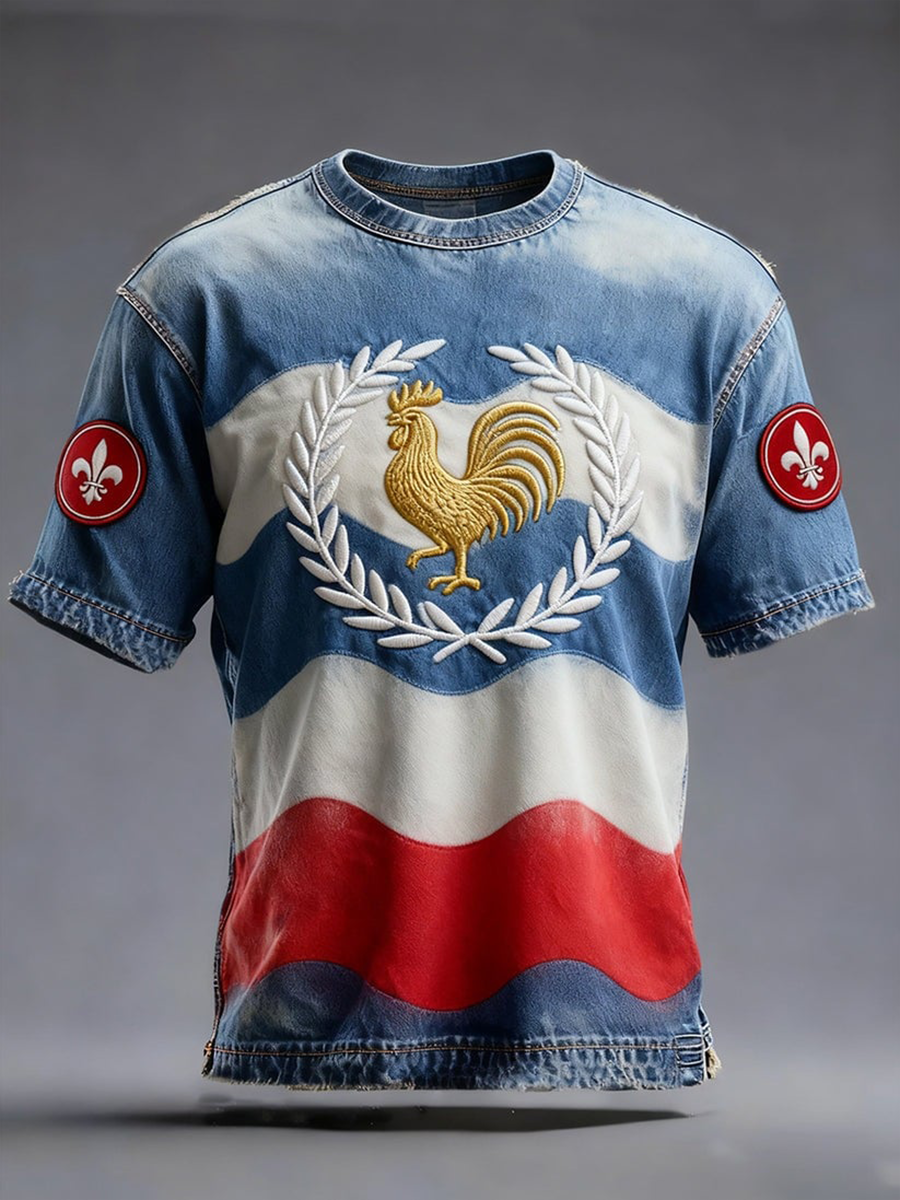 T-shirt à manches courtes Drapeau Français Le Coq Gaulois pour homme