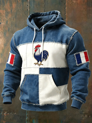Chandail à capuchon surdimensionné avec poches Drapeau Français Le Coq Gaulois Homme
