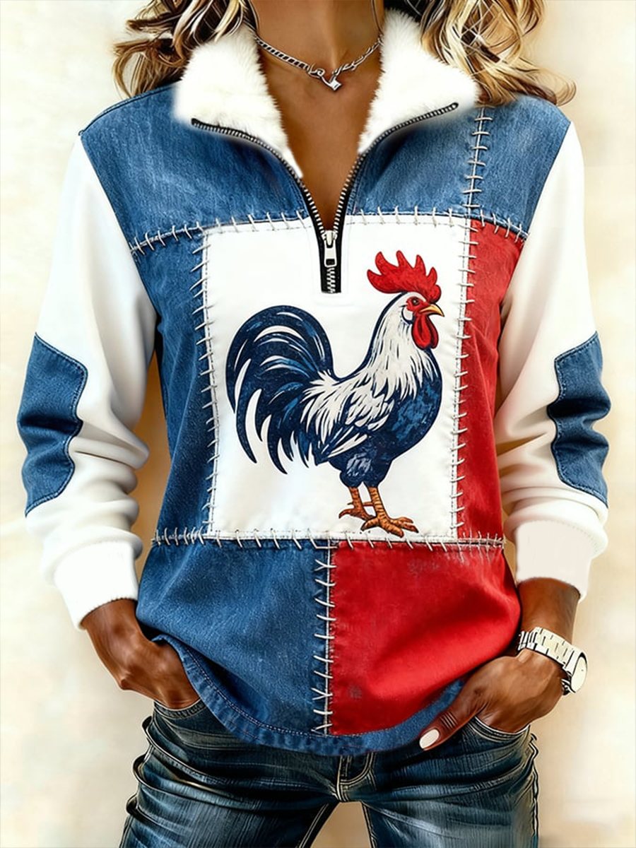 Haut Décontracté Imprimé Drapeau Français Le Coq Gaulois Femme