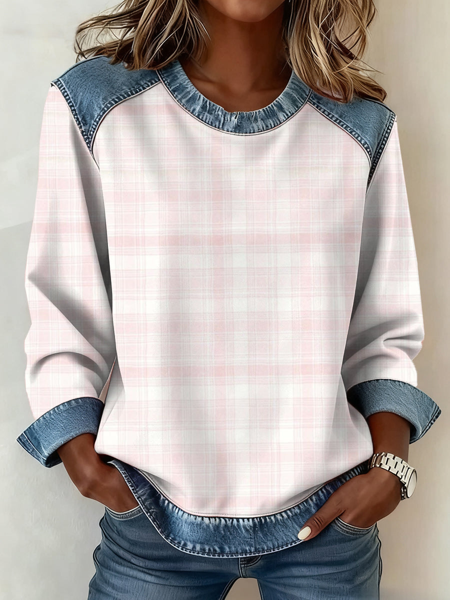 Le cancer du sein des femmes rose inspiré Plaid Patchwork Art Sweatshirt