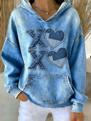 Sweat à capuche décontracté à imprimé coeur pour femmes