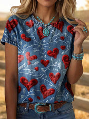T-shirt décontracté à imprimé coeurs pour femmes