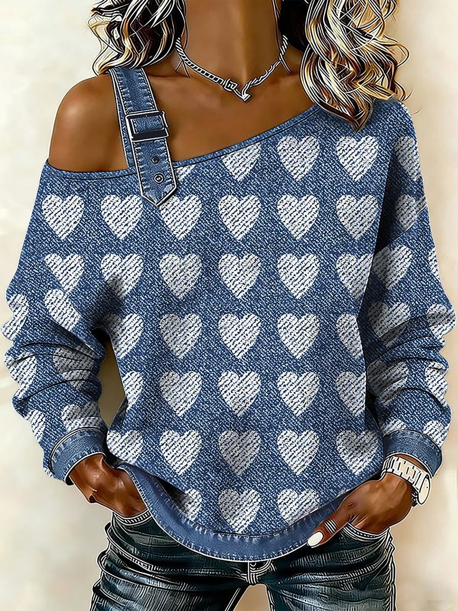 Top Sweat-shirt décontracté imprimé coeurs colorés pour femmes