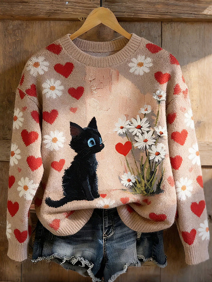 Hauts noirs à imprimé chat pour femmes