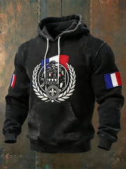 Sweat homme à Capuche Décontracté Soldat à Drapeau Français Délavé Vintage