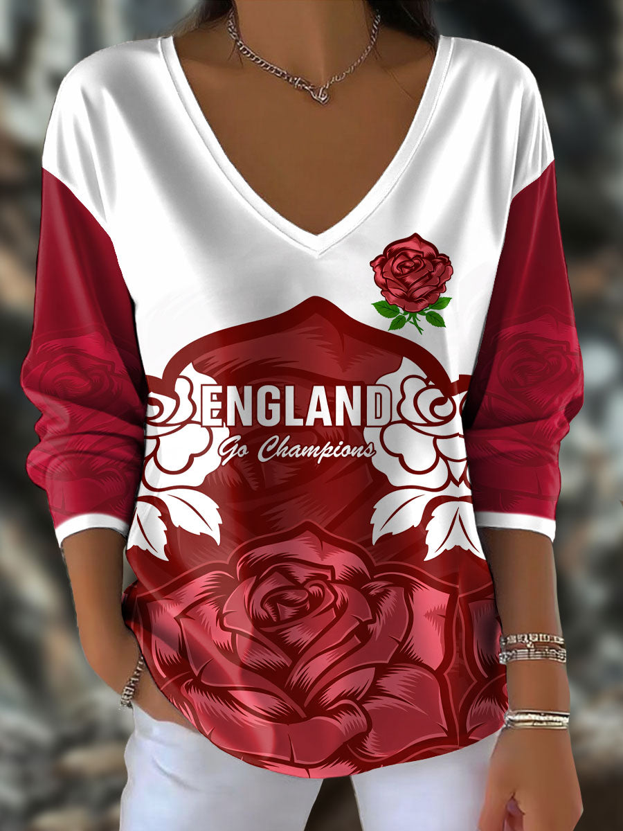 Hauts imprimés pour femmes England Rugby Roses Lover