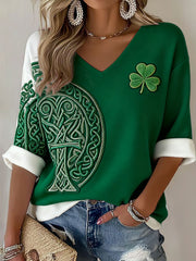 T-shirt col en V imprimé Ireland Rugby Lover pour femme
