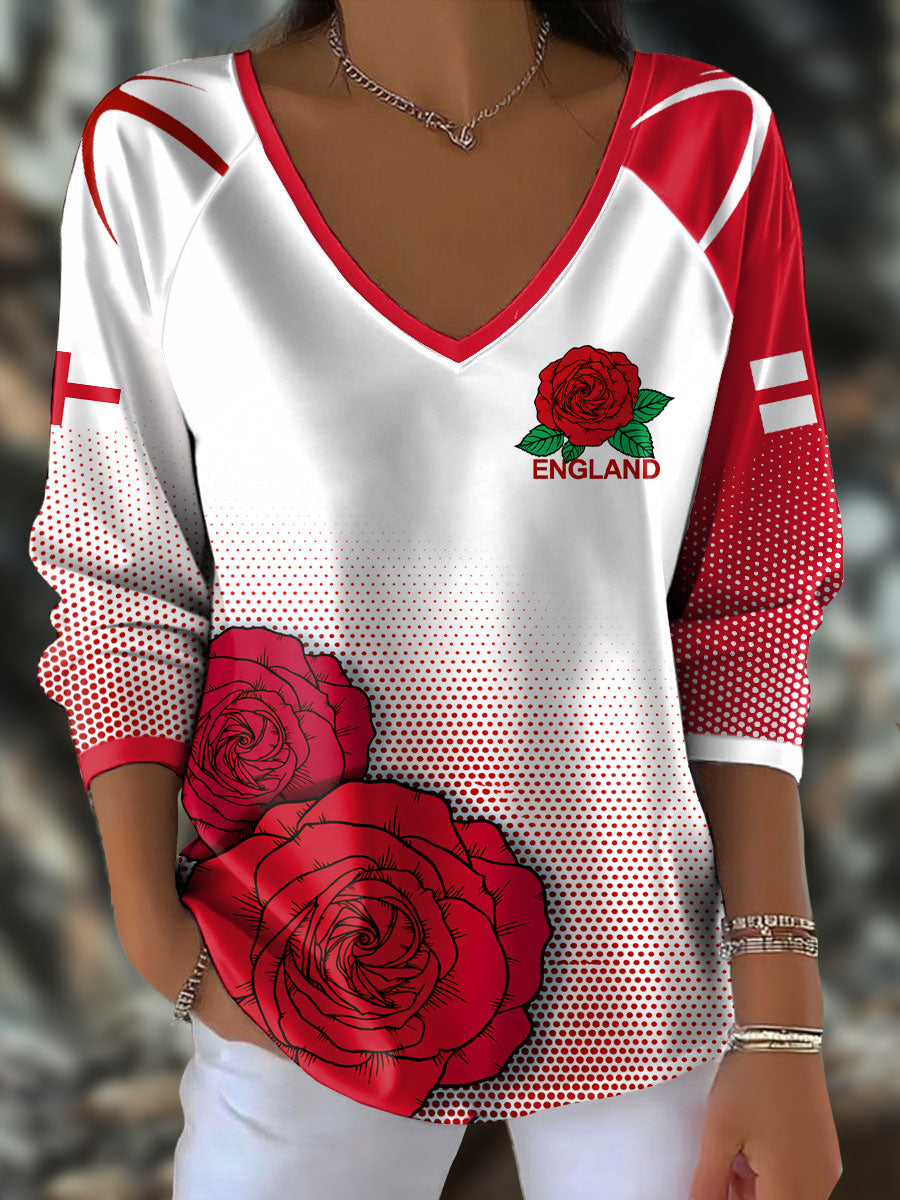 Tops imprimés England Rugby Roses Femme