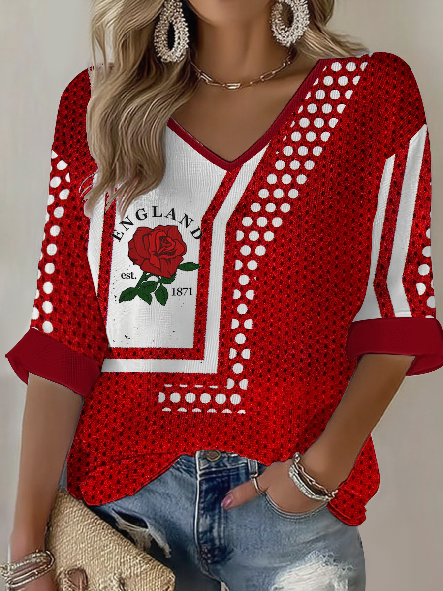 T-shirt à imprimé gaufré England Rugby Lover pour femme