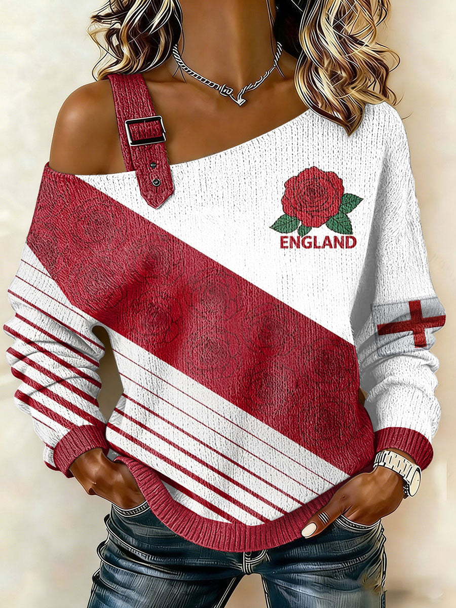 Angleterre Rugby Lover Femme Imprimé Casual Off-épaule Sweatshirt
