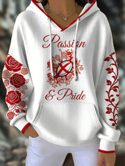 Femmes Angleterre Rugby Lover Roses Art Imprimé Hoodie