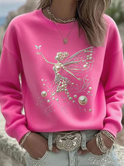 Sweat-shirt Décontracté Femme Rose Imprimé Perle