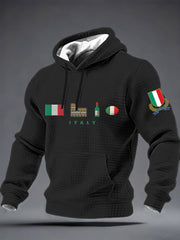 Sweat à capuche en coton à carreaux Italy Rugby Homme
