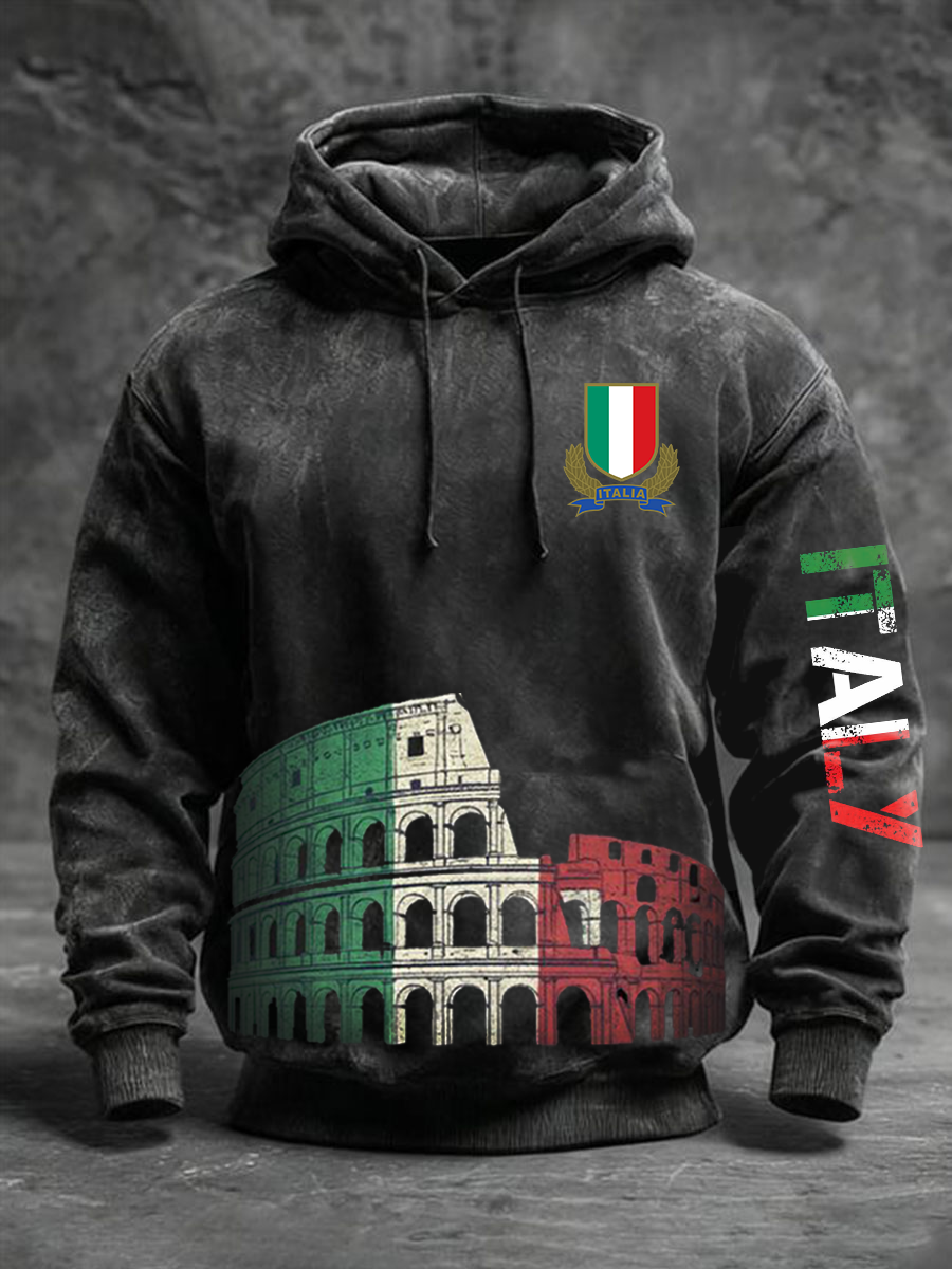 Hommes Italie Rugby Surdimensionné Goutte Épaule Hoodie avec Poches