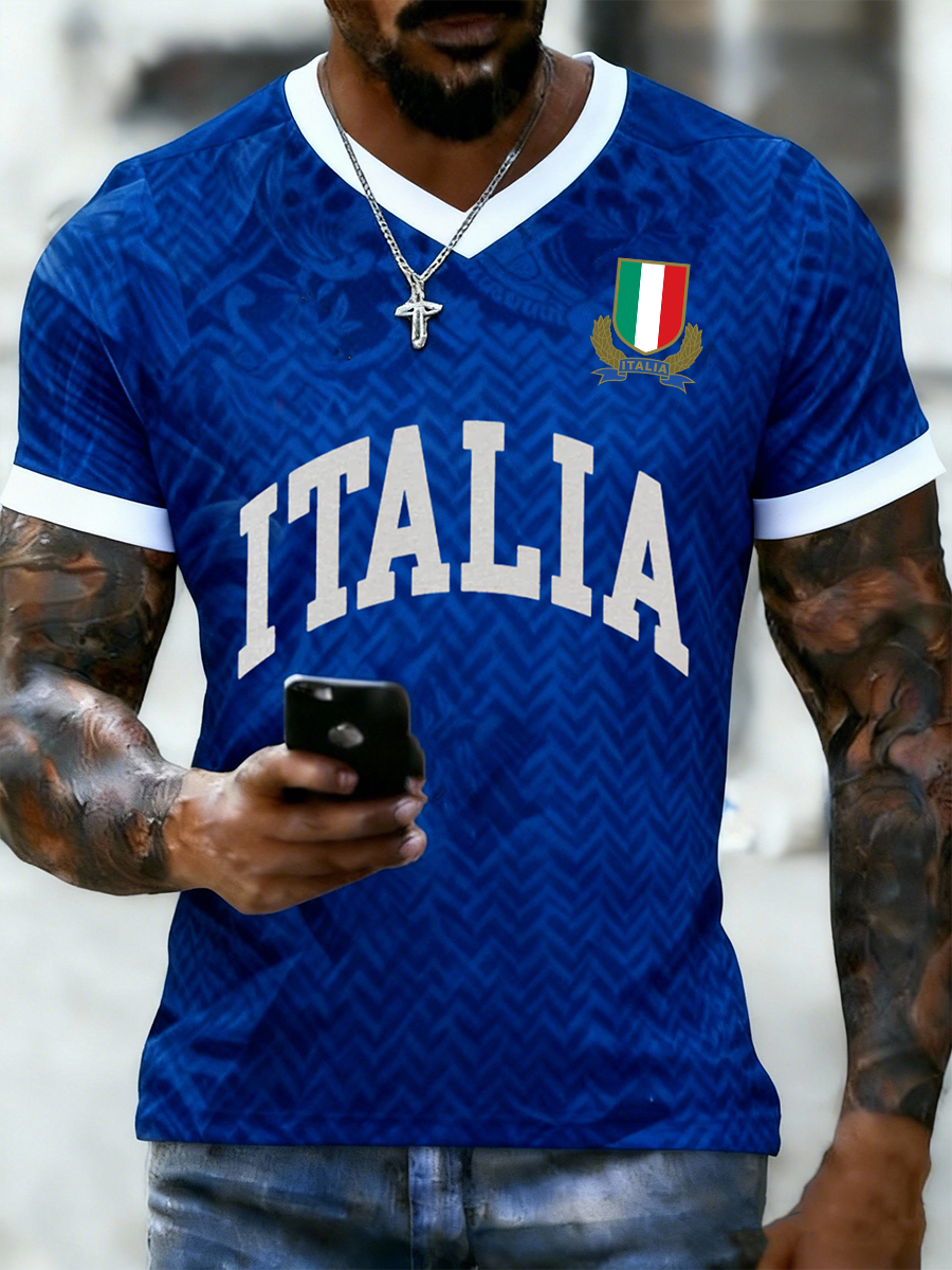 T-shirt de Rugby de l'Italie des hommes V-Neck