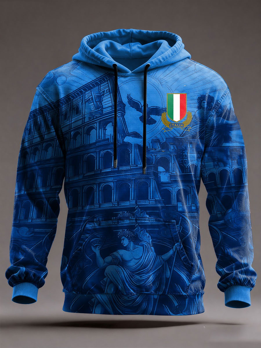 Hommes Italie Rugby Surdimensionné Goutte Épaule Hoodie avec Poches