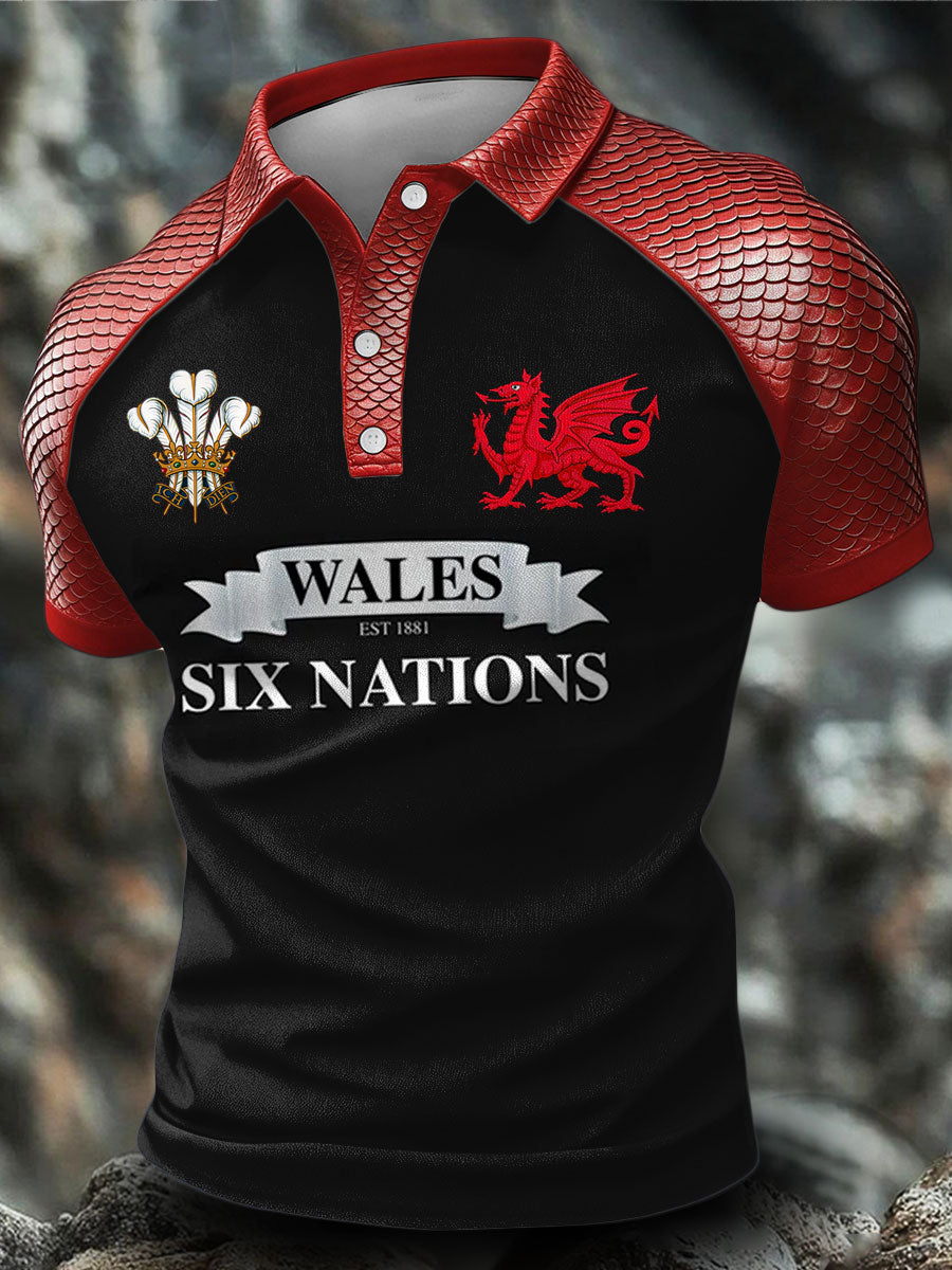 Pays de Galles pour hommes Welsh Rugby Lover Dragon Art Imprimé Casual Tops