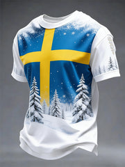T-shirt à imprimé drapeau suédois pour homme