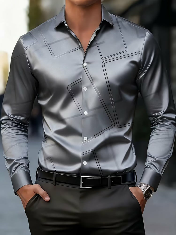 Chemise en satin imprimé géométrique Business Style pour hommes