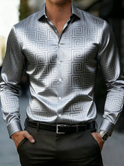 Chemise en satin à imprimé géométrique de style professionnel pour homme