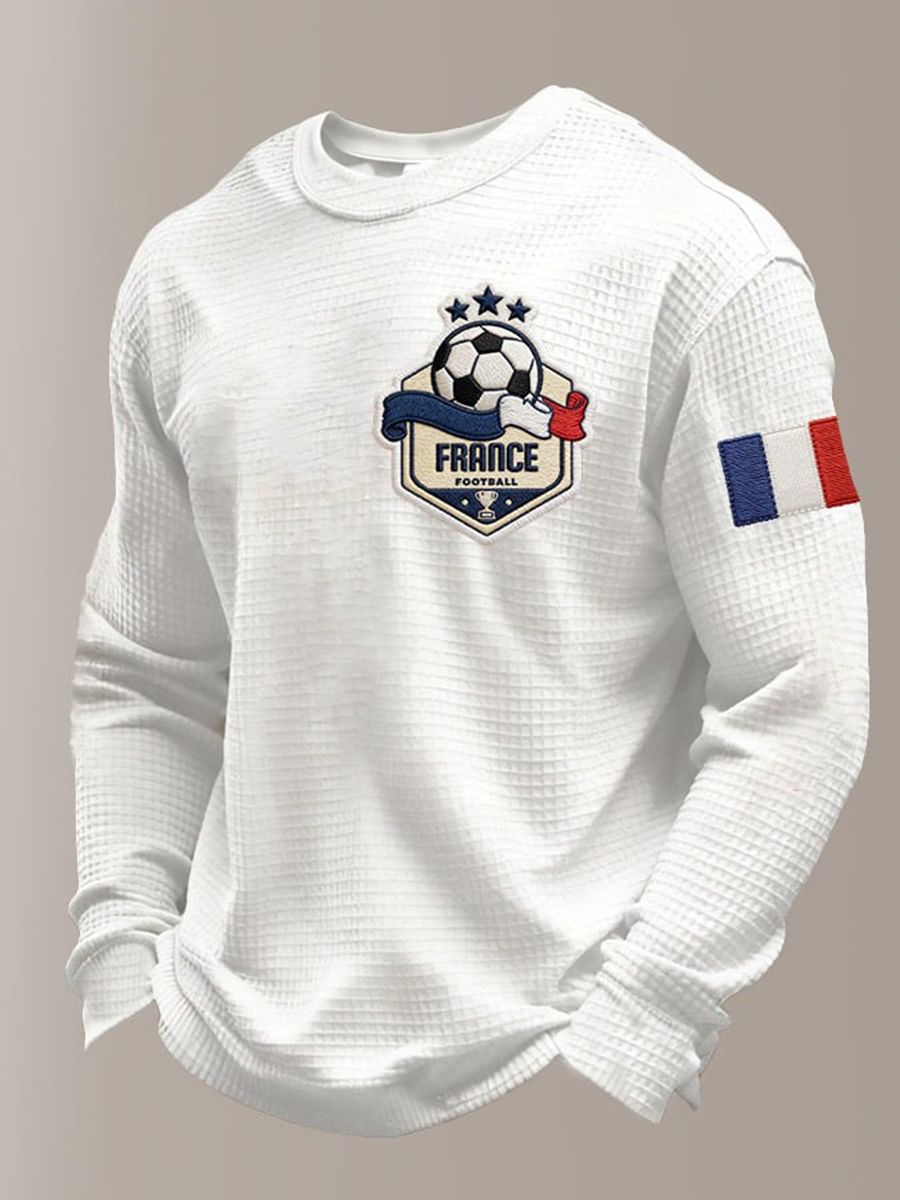 Sweat à col rond à manches longues en waffle pour hommes, équipe de football