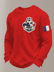 Sweat à col rond à manches longues en waffle pour hommes, équipe de football