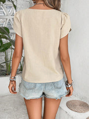 Col Pétale Manches Bouton Détail Blouse Femme