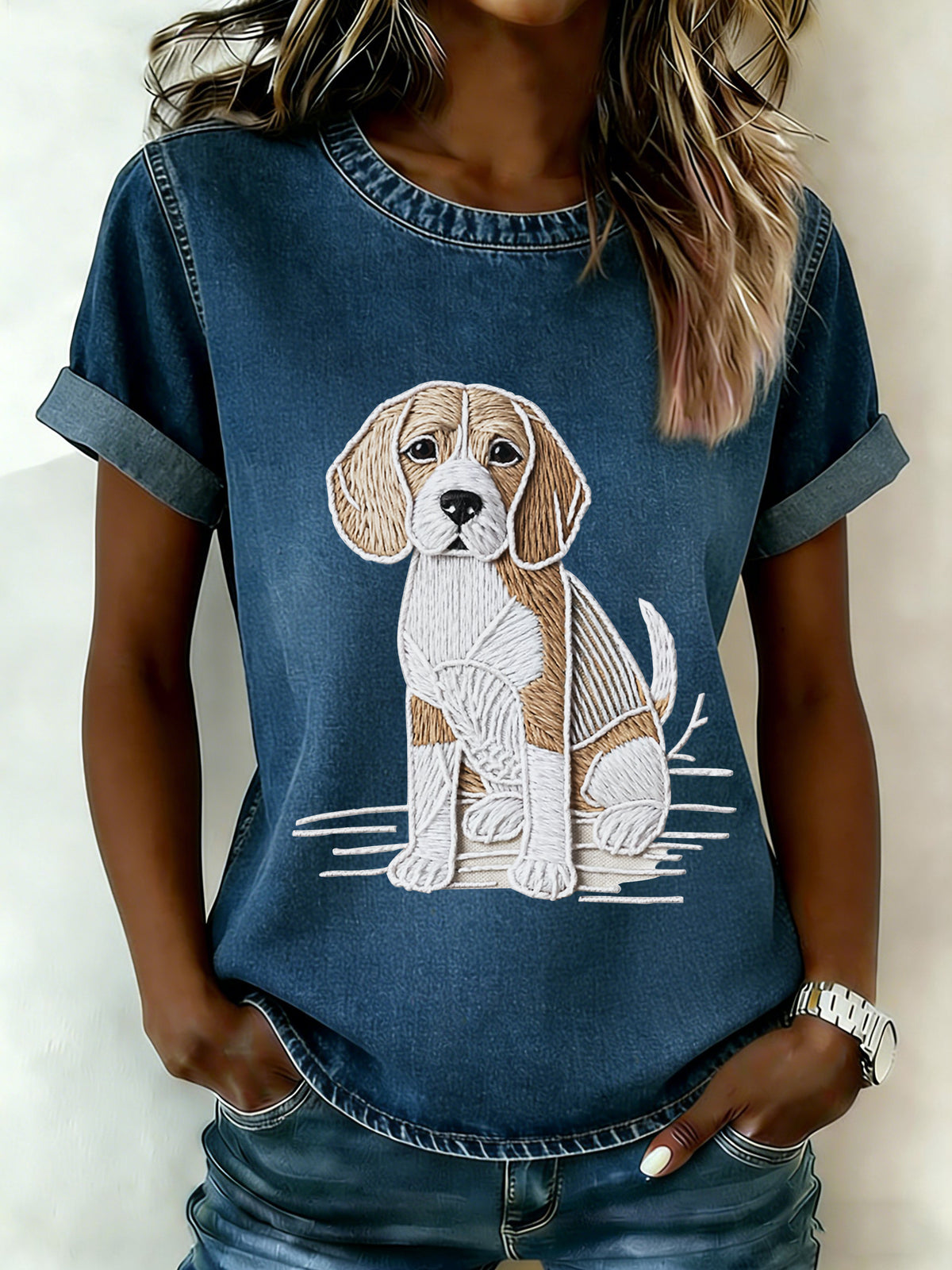 T-shirt imprimé chien pour femme