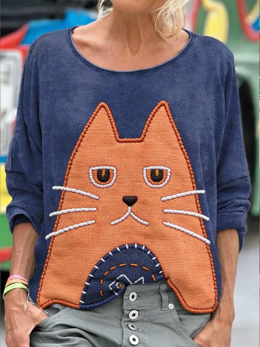 Mignon Chat Patchwork Art Imprimé Sweatershirt des femmes