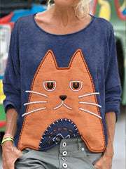 Mignon Chat Patchwork Art Imprimé Sweatershirt des femmes