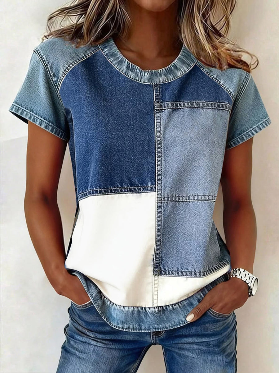 Haut en patchwork de denim pour femmes