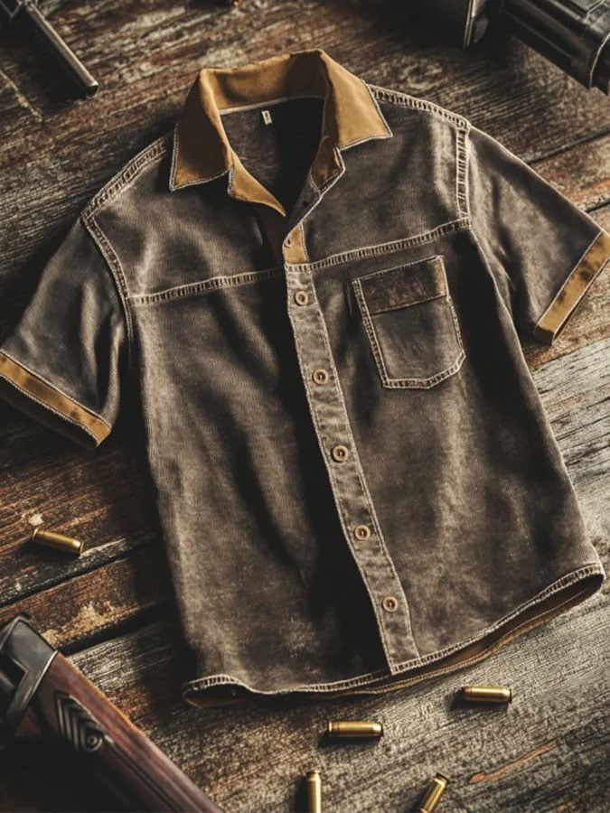 Chemise décontractée pour hommes, style rétro, à rayures, avec impression graphique, manches courtes