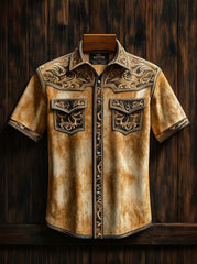 Chemise occidentale à empiècement pour homme, manches courtes