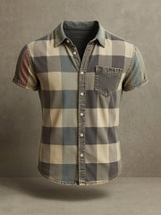 Chemise à manches courtes Casual Retro Stripe Graphic Print pour hommes