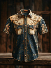 Chemise occidentale à empiècement pour homme, manches courtes