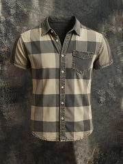 Chemise à manches courtes Casual Retro Stripe Graphic Print pour hommes