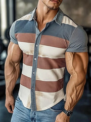 Chemise décontractée pour hommes, style rétro, à rayures, avec impression graphique, manches courtes