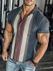 Chemise à manches courtes Casual Retro Stripe Graphic Print pour hommes