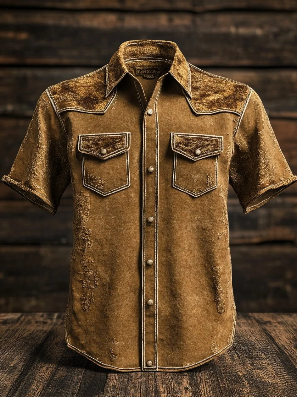 Chemise occidentale à empiècement pour homme, manches courtes