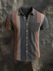 Chemise décontractée pour hommes, style rétro, à rayures, avec impression graphique, manches courtes