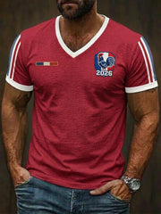 T-shirt à col en V imprimé France Rugby pour hommes