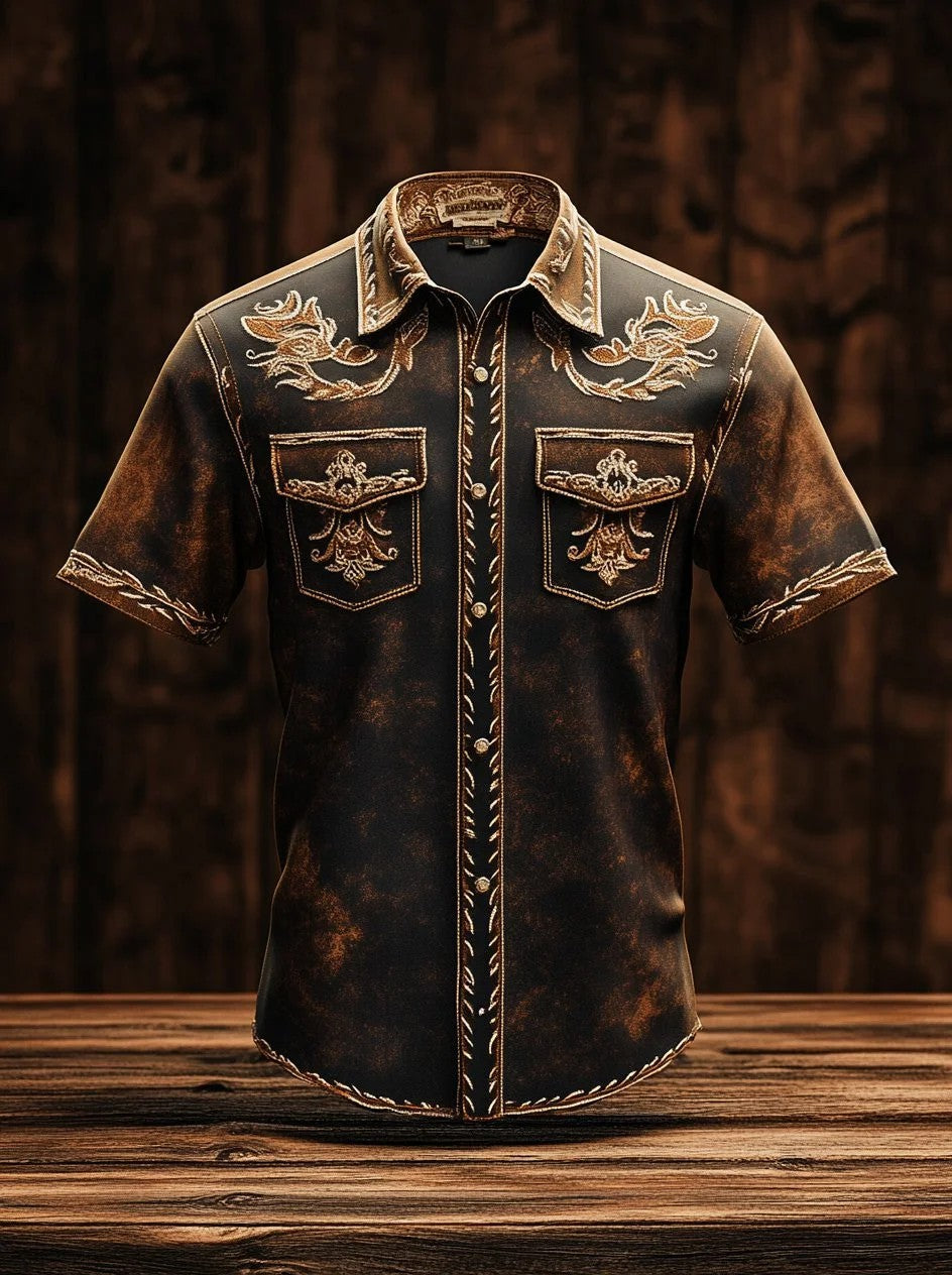 Chemise occidentale à empiècement pour homme, manches courtes